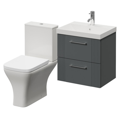 Avant Satin Grey 500mm Wall Mounted 2 Drawer Vanity Unit and Kingston Toilet Suite with Rimini Basin Right Hand View