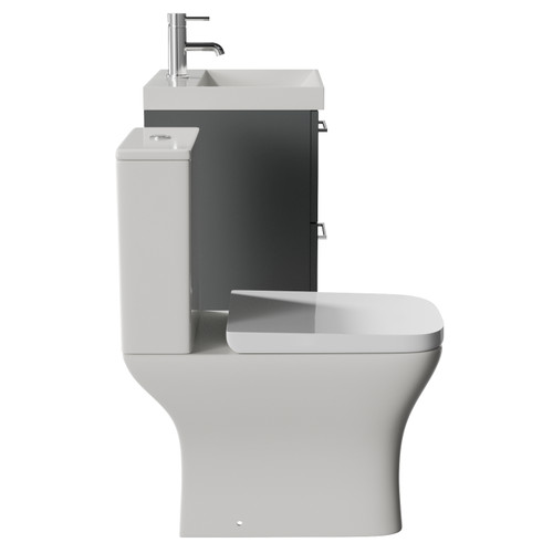 Avant Satin Grey 500mm Wall Mounted 2 Drawer Vanity Unit and Kingston Toilet Suite with Rimini Basin Side View