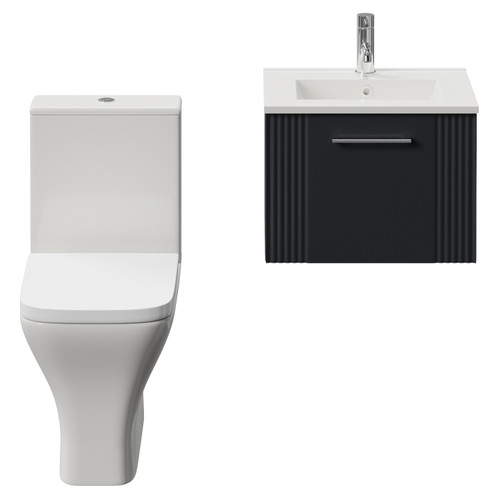 Avant Satin Anthracite 500mm Wall Mounted Single Drawer Vanity Unit and Kingston Toilet Suite with Angel Basin Front View