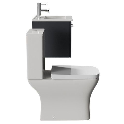Avant Satin Anthracite 500mm Wall Mounted Single Drawer Vanity Unit and Kingston Toilet Suite with Angel Basin Side View