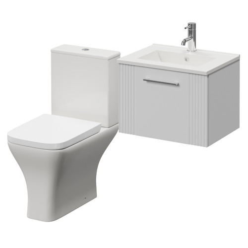 Avant Satin White 500mm Wall Mounted Single Drawer Vanity Unit and Kingston Toilet Suite with Angel Basin Right Hand View