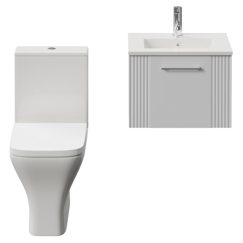 Avant Satin White 500mm Wall Mounted Single Drawer Vanity Unit and Kingston Toilet Suite with Angel Basin Front View