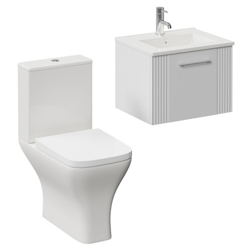 Avant Satin White 500mm Wall Mounted Single Drawer Vanity Unit and Kingston Toilet Suite with Angel Basin Left Hand View