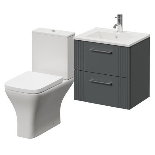 Avant Satin Grey 500mm Wall Mounted 2 Drawer Vanity Unit and Kingston Toilet Suite with Angel Basin Right Hand View