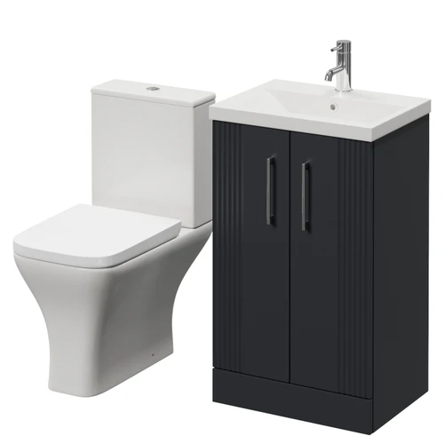Avant Satin Anthracite 500mm 2 Door Vanity Unit and Kingston Toilet Suite with Glide Basin Right Hand View
