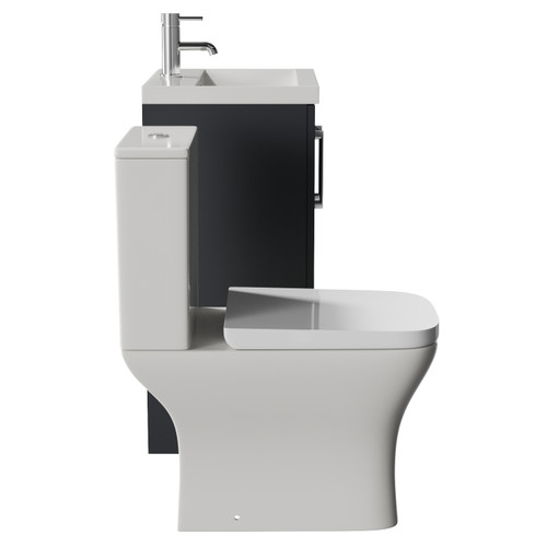Avant Satin Anthracite 500mm 2 Door Vanity Unit and Kingston Toilet Suite with Glide Basin Side View