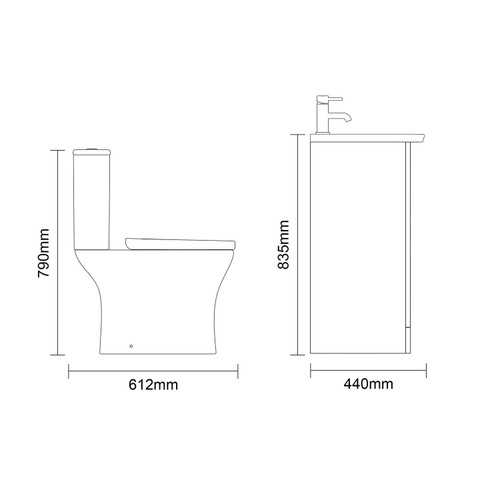 Avant Satin Anthracite 500mm 2 Door Vanity Unit and Kingston Toilet Suite with Arc Basin Side On Dimensions