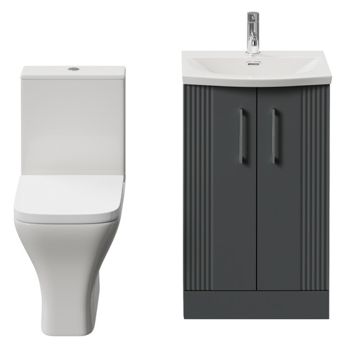 Avant Satin Grey 500mm 2 Door Vanity Unit and Kingston Toilet Suite with Arc Basin Front View