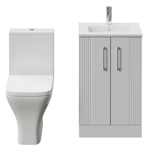 Avant Satin White 500mm 2 Door Vanity Unit and Kingston Toilet Suite with Angel Basin Front View