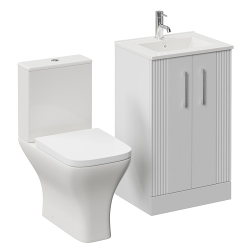 Avant Satin White 500mm 2 Door Vanity Unit and Kingston Toilet Suite with Angel Basin Left Hand View