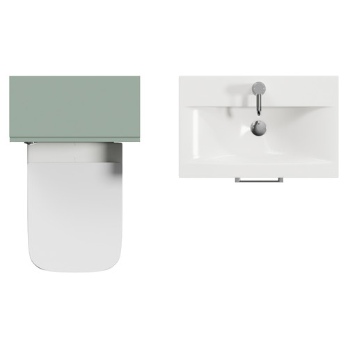 Avant Satin Green 1100mm Wall Mounted Single Drawer Vanity Unit and Toilet Suite with Glide Basin Top View