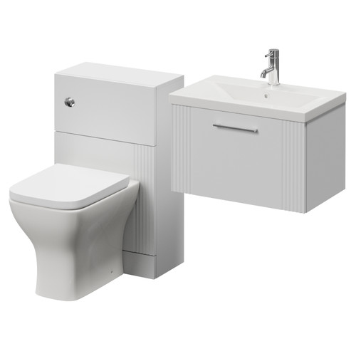 Avant Satin White 1100mm Wall Mounted Single Drawer Vanity Unit and Toilet Suite with Glide Basin Right Hand View