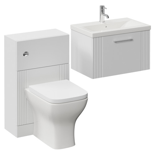 Avant Satin White 1100mm Wall Mounted Single Drawer Vanity Unit and Toilet Suite with Glide Basin Left Hand View