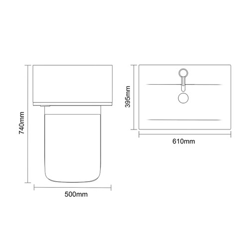 Avant Satin White 1100mm Wall Mounted Single Drawer Vanity Unit and Toilet Suite with Glide Basin Top Down Dimensions