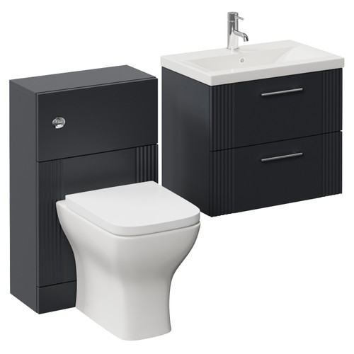 Avant Satin Anthracite 1100mm Wall Mounted 2 Drawer Vanity Unit and Toilet Suite with Glide Basin Left Hand View