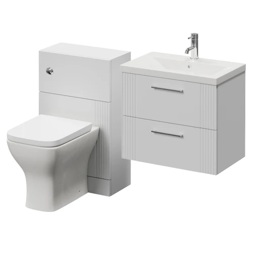 Avant Satin White 1100mm Wall Mounted 2 Drawer Vanity Unit and Toilet Suite with Glide Basin Right Hand View
