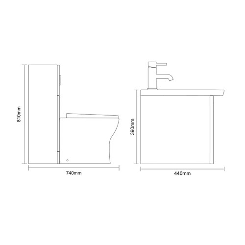 Avant Satin Green 1100mm Wall Mounted Single Drawer Vanity Unit and Toilet Suite with Arc Basin Side On Dimensions