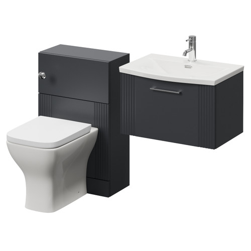 Avant Satin Anthracite 1100mm Wall Mounted Single Drawer Vanity Unit and Toilet Suite with Arc Basin Right Hand View
