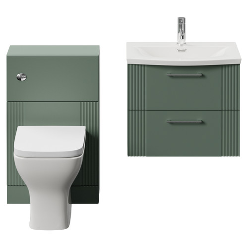Avant Satin Green 1100mm Wall Mounted 2 Drawer Vanity Unit and Toilet Suite with Arc Basin Front View