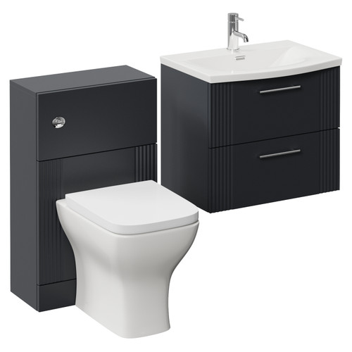Avant Satin Anthracite 1100mm Wall Mounted 2 Drawer Vanity Unit and Toilet Suite with Arc Basin Left Hand View