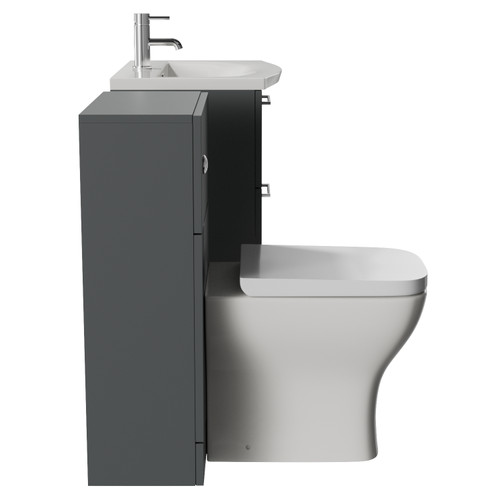 Avant Satin Grey 1100mm Wall Mounted 2 Drawer Vanity Unit and Toilet Suite with Arc Basin Side View