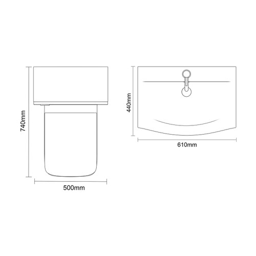 Avant Satin Grey 1100mm Wall Mounted 2 Drawer Vanity Unit and Toilet Suite with Arc Basin Top Down Dimensions