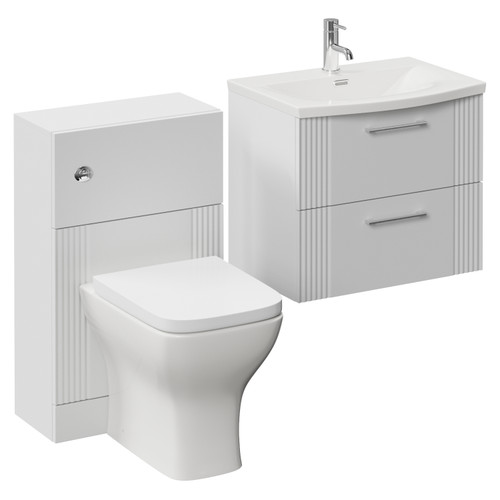 Avant Satin White 1100mm Wall Mounted 2 Drawer Vanity Unit and Toilet Suite with Arc Basin Left Hand View