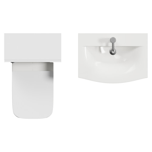 Avant Satin White 1100mm Wall Mounted 2 Drawer Vanity Unit and Toilet Suite with Arc Basin Top View
