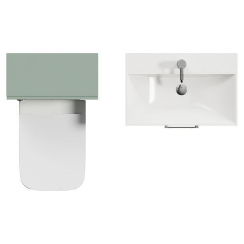 Avant Satin Green 1100mm Wall Mounted Single Drawer Vanity Unit and Toilet Suite with Rimini Basin Top View