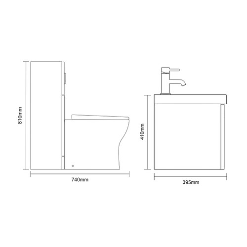 Avant Satin Green 1100mm Wall Mounted Single Drawer Vanity Unit and Toilet Suite with Rimini Basin Side On Dimensions