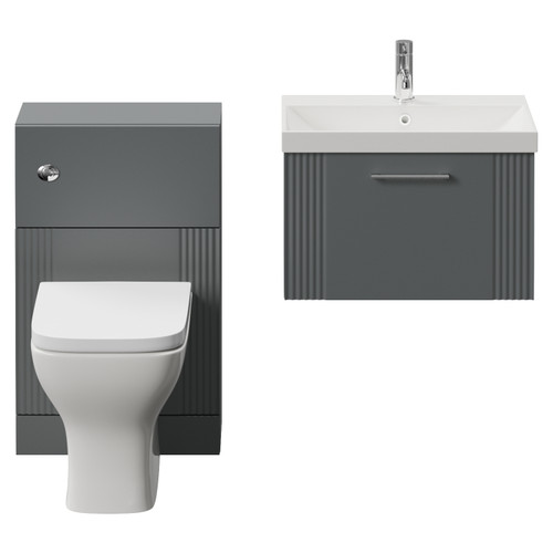 Avant Satin Grey 1100mm Wall Mounted Single Drawer Vanity Unit and Toilet Suite with Rimini Basin Front View
