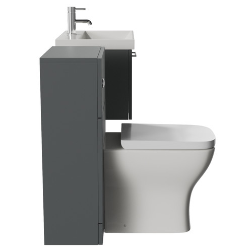 Avant Satin Grey 1100mm Wall Mounted Single Drawer Vanity Unit and Toilet Suite with Rimini Basin Side View