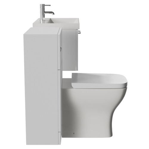 Avant Satin White 1100mm Wall Mounted Single Drawer Vanity Unit and Toilet Suite with Rimini Basin Side View