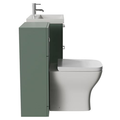 Avant Satin Green 1100mm Wall Mounted 2 Drawer Vanity Unit and Toilet Suite with Rimini Basin Side View