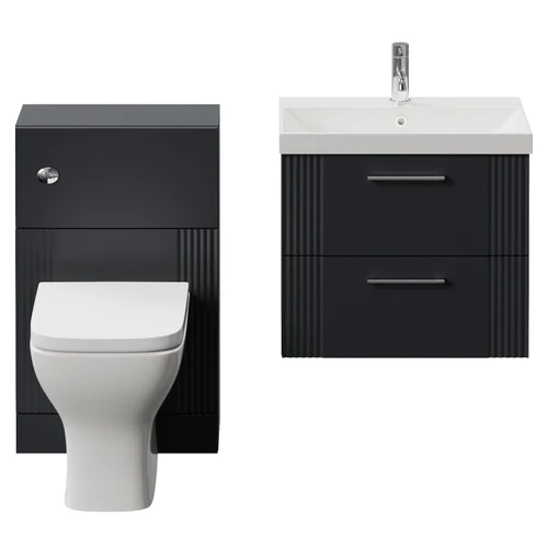 Avant Satin Anthracite 1100mm Wall Mounted 2 Drawer Vanity Unit and Toilet Suite with Rimini Basin Front View
