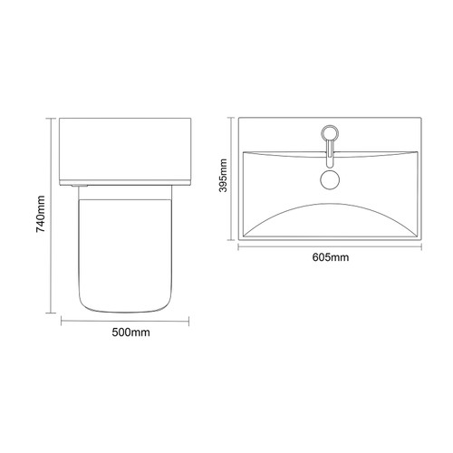 Avant Satin Anthracite 1100mm Wall Mounted 2 Drawer Vanity Unit and Toilet Suite with Rimini Basin Top Down Dimensions