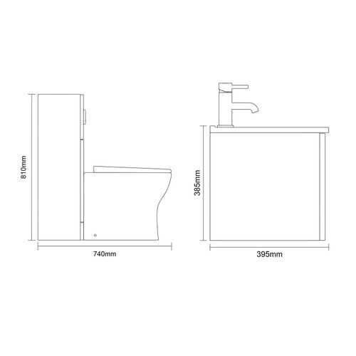 Avant Satin Grey 1100mm Wall Mounted Single Drawer Vanity Unit and Toilet Suite with Angel Basin Side On Dimensions