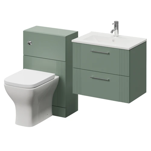 Avant Satin Green 1100mm Wall Mounted 2 Drawer Vanity Unit and Toilet Suite with Angel Basin Right Hand View