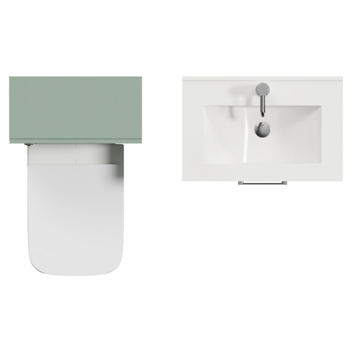 Avant Satin Green 1100mm Wall Mounted 2 Drawer Vanity Unit and Toilet Suite with Angel Basin Top View