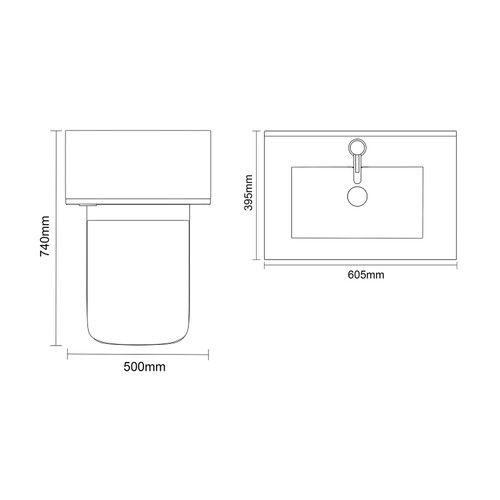 Avant Satin Green 1100mm Wall Mounted 2 Drawer Vanity Unit and Toilet Suite with Angel Basin Top Down Dimensions