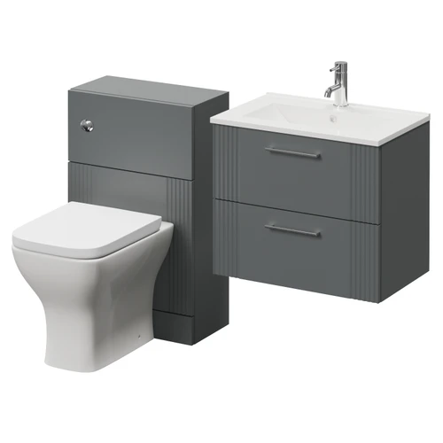 Avant Satin Grey 1100mm Wall Mounted 2 Drawer Vanity Unit and Toilet Suite with Angel Basin Right Hand View