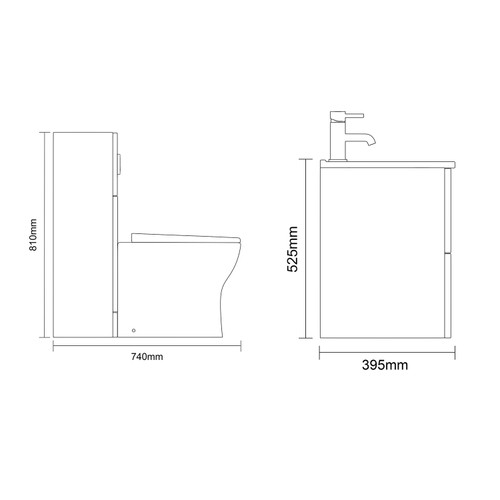 Avant Satin Grey 1100mm Wall Mounted 2 Drawer Vanity Unit and Toilet Suite with Angel Basin Side On Dimensions