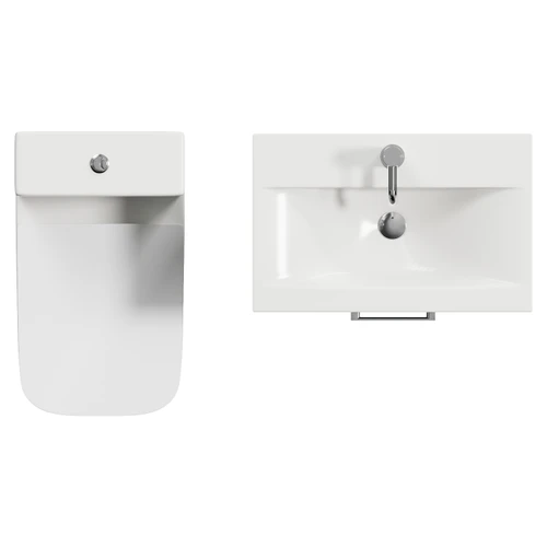 Avant Satin Green 600mm Wall Mounted Single Drawer Vanity Unit and Kingston Toilet Suite with Glide Basin Top View