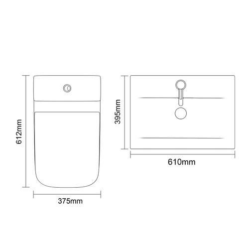 Avant Satin Anthracite 600mm Wall Mounted Single Drawer Vanity Unit and Kingston Toilet Suite with Glide Basin Top Down Dimensions