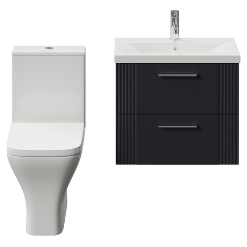 Avant Satin Anthracite 600mm Wall Mounted 2 Drawer Vanity Unit and Kingston Toilet Suite with Glide Basin Front View