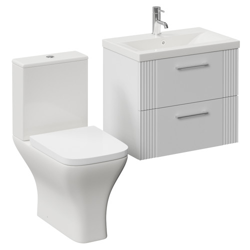 Avant Satin White 600mm Wall Mounted 2 Drawer Vanity Unit and Kingston Toilet Suite with Glide Basin Left Hand View