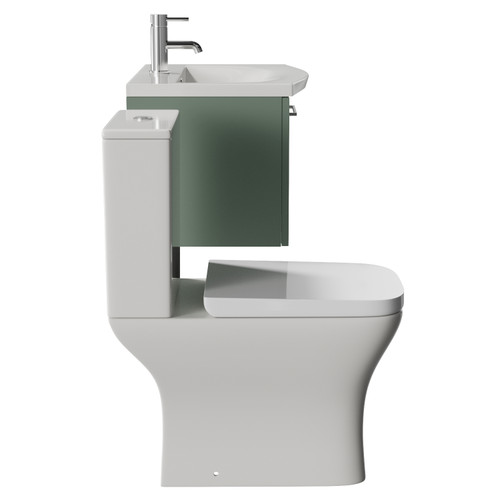 Avant Satin Green 600mm Wall Mounted Single Drawer Vanity Unit and Kingston Toilet Suite with Arc Basin Side View