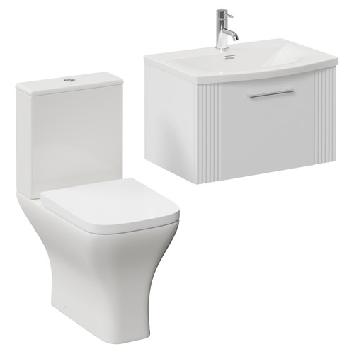 Avant Satin White 600mm Wall Mounted Single Drawer Vanity Unit and Kingston Toilet Suite with Arc Basin Left Hand View