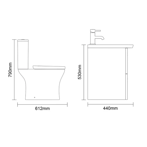 Avant Satin Anthracite 600mm Wall Mounted 2 Drawer Vanity Unit and Kingston Toilet Suite with Arc Basin Side On Dimensions