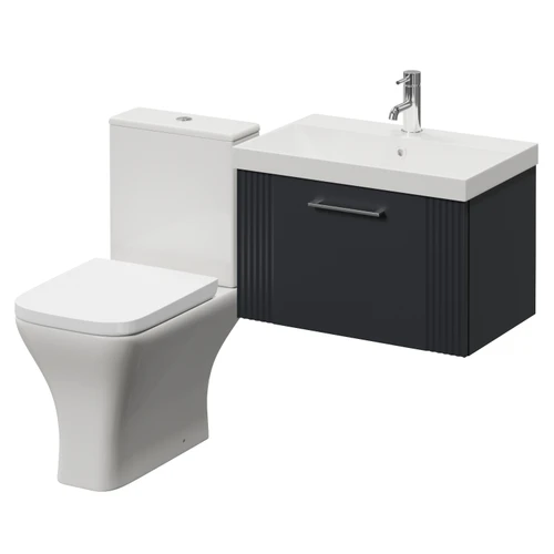 Avant Satin Anthracite 600mm Wall Mounted Single Drawer Vanity Unit and Kingston Toilet Suite with Rimini Basin Right Hand View